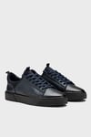 Erkek Lacivert Hakiki Deri Streç Ağızlı Bağcıklı Günlük Sneaker- Milano