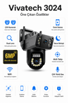 Vivatech 3024 Dual Lens WiFi Akıllı Güvenlik Kamerası - 6MP Çift Kameralı Canlı İzleme ve Gece Görüşlü (+12V Adaptör)