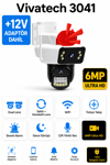 Vivatech 3041 WiFi Akıllı Güvenlik Kamerası - 6MP Dual Lens Sabit + Hareketli, Sirenli Türkçe Takip (+12V Adaptör)