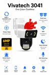 Vivatech 3041 WiFi Akıllı Güvenlik Kamerası - 6MP Dual Lens Sabit + Hareketli, Sirenli Türkçe Takip (+12V Adaptör)