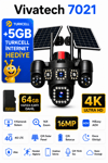 Vivatech 7021 16 MP 64GB Hafıza Kartlı 4G Çift Solar Panelli Güvenlik Kamerası - 4 Kameralı 16X Zoom Dual Batarya HiEasy AOV (+5GB İnternet)