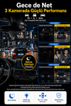 Vivatech CC-33 3 Kameralı Araç İçi Kamera - 3MP 1080P Full HD Ön + İç + Arka Eşzamanlı Kayıt, G-Sensör Geniş Açı