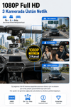 Vivatech CC-33 3 Kameralı Araç İçi Kamera - 3MP 1080P Full HD Ön + İç + Arka Eşzamanlı Kayıt, G-Sensör Geniş Açı
