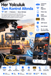 Vivatech CC-38 64GB Hafıza Kartlı 3 Kameralı Araç İçi Kamera - 3MP WiFi Viidure App Destekli Ön + İç + Arka Gece Görüşlü