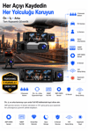 Vivatech CC-41 3 Kameralı Araç İçi Kamera - 3MP 1080P Full HD Ön + İç + Arka Eşzamanlı Kayıt, G-Sensör Geniş Açı