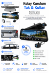 Vivatech CC-63 10 İnç Dokunmatik Ekranlı Araç İçi Kamera - 3MP  Full HD 1080P Çift Lensli Dikiz Aynası Tipi (Çakmaklık Adaptörlü)