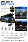 Vivatech CC-63 10 İnç Dokunmatik Ekranlı Araç İçi Kamera - 3MP  Full HD 1080P Çift Lensli Dikiz Aynası Tipi (Çakmaklık Adaptörlü)