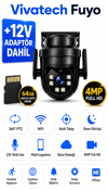 Vivatech Fuyo 64GB Hafıza Kartlı WiFi Akıllı Güvenlik Kamerası - 4MP Full HD 360° PTZ Hareketli, HiEasy Sesli Takip (+12V Adaptör)