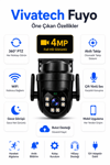 Vivatech Fuyo WiFi Akıllı Güvenlik Kamerası - 4MP Full HD 360° PTZ Hareketli, HiEasy Gece Görüş Sesli Takip (+12V Adaptör)