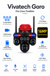 Vivatech Goro 128GB Hafıza Kartlı WiFi Akıllı Güvenlik Kamerası - 16MP 4 Lensli 3 PTZ Motorlu + 1 Sabit, IP66 Su Geçirmez (+12V Adaptör)