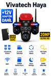 Vivatech Haya 128GB Hafıza Kartlı WiFi Akıllı Güvenlik Kamerası - 20MP 4 Kameralı 5 Lensli, 3 PTZ Motorlu 10X Optik Zoom (+12V Adaptör)