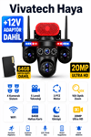 Vivatech Haya 64GB Hafıza Kartlı WiFi Akıllı Güvenlik Kamerası - 20MP 4 Kameralı 5 Lensli, 3 PTZ Motorlu 10X Optik Zoom (+12V Adaptör)