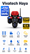 Vivatech Haya WiFi Akıllı Güvenlik Kamerası - 20MP 4 Kameralı 5 Lensli, 3 PTZ Motorlu 10X Optik Zoom IP66 Gece Görüş (+12V Adaptör)