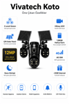 Vivatech Koto 12MP 4G Çift Solar Panelli Güvenlik Kamerası - 3 Lensli Sistem, HiEasy AOV Sürekli Kayıt Çift Yönlü Sesli