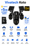Vivatech Koto 64GB Hafıza Kartlı 4G Çift Solar Panelli Güvenlik Kamerası - 12MP 3 Lensli, HiEasy AOV Sürekli Kayıt (+5 GB İnternet)