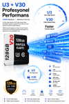 Vivatech O-Kam 128GB U3 Class 10 Micro SD Hafıza Kartı - Faster Transfer Speed 4K Video Kayıt Destekli (V30)