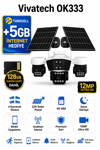 Vivatech OK333 128GB Hafıza Kartlı 4G Çift Solar Panelli Güvenlik Kamerası - Premium Serisi 12MP 4 Kameralı Gece Görüşlü (+5 GB İnternet)
