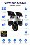 Vivatech OK335 128GB Hafıza Kartlı 4G Çift Solar Panelli Güvenlik Kamerası - Premium Serisi 12MP 4 Kameralı Gece Görüşlü (+5 GB İnternet)