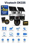 Vivatech OK335 128GB Hafıza Kartlı 4G Çift Solar Panelli Güvenlik Kamerası - Premium Serisi 12MP 4 Kameralı Gece Görüşlü (+5 GB İnternet)