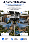 Vivatech OK335 128GB Hafıza Kartlı 4G Çift Solar Panelli Güvenlik Kamerası - Premium Serisi 12MP 4 Kameralı Gece Görüşlü (+5 GB İnternet)