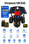 Vivatech OK336 64GB Hafıza Kartlı 4G Çift Solar Panelli Güvenlik Kamerası - Premium Serisi 12MP 4 Kameralı Gece Görüşlü (+5 GB İnternet)