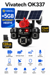 Vivatech OK337 128GB Hafıza Kartlı 4G Çift Solar Panelli Güvenlik Kamerası - Premium Serisi 12MP AOV Sürekli Kayıt,  Sesli Konuşma (+5GB İnternet)