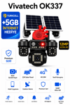 Vivatech OK337 4G Çift Solar Panelli Güvenlik Kamerası -  Premium Serisi 12MP AOV Sürekli Kayıt, Sesli Konuşma  4 Kameralı (+5GB İnternet)