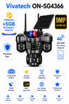 Vivatech ON-SG4366 4G Sim Kartlı Güneş Enerjili Akıllı Güvenlik Kamerası - 9MP Üç Kameralı UltraHD Ultra Premium Serisi