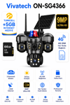 Vivatech ON-SG4366 64GB Hafıza Kartlı 4G Sim Kartlı Güneş Enerjili Güvenlik Kamerası - 9MP Üç Kameralı UltraHD Premium (+5 GB İnternet)