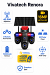 Vivatech Renora 128GB Hafıza Kartlı 4G Çift Solar Panelli Güvenlik Kamerası - 16MP 3 Motorlu Hareketli , 19200mAh Bataryalı (+5GB İnternet)