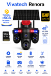 Vivatech Renora 128GB Hafıza Kartlı 4G Çift Solar Panelli Güvenlik Kamerası - 16MP 3 Motorlu Hareketli , 19200mAh Bataryalı (+5GB İnternet)