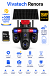 Vivatech Renora 64GB Hafıza Kartlı 4G Çift Solar Panelli Güvenlik Kamerası - 16MP 3 Motorlu Hareketli , 19200mAh Bataryalı (+5GB İnternet)