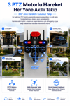 Vivatech Umeko 64GB Hafıza Kartlı WiFi Akıllı Güvenlik Kamerası - 16 MP 4 Kameralı 7 Lensli, 3 PTZ Motorlu 10X Optik Zoom (+12V Adaptör)