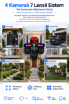 Vivatech Umeko WiFi Akıllı Güvenlik Kamerası - 16 MP 4 Kameralı 7 Lensli, 3 PTZ Motorlu 10X Optik Zoom IP66 Gece Görüş (+12V Adaptör)