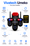 Vivatech Umeko WiFi Akıllı Güvenlik Kamerası - 16 MP 4 Kameralı 7 Lensli, 3 PTZ Motorlu 10X Optik Zoom IP66 Gece Görüş (+12V Adaptör)