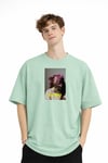 Blurry - Oversize Erkek Tişört SU YESILI