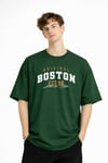 Boston - Baskılı Oversize Tişört HAKI