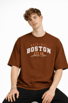 Boston - Baskılı Oversize Tişört KAHVE