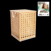 Kalın Bambu Kirli Çamaşır Sepeti 45x45x62 cm - Kumaş Çantalı