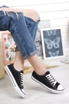 KN103 - Siyah Keten 5 cm Boy Uzatan Sneaker İnce Taban Bt Kısa Siyah