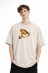 MN - Bear Baskılı Oversize Tişört BEJ