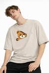 MN - Bear Baskılı Oversize Tişört BEJ