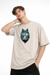 Wolf - Oversize Erkek Tişört BEJ