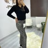 Leopar desenli kesik paça jean