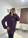 Mürdüm önü dantel detaylı triko hırka