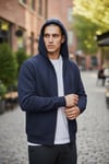 ÖZEL SERİ LACİVERT FERMUARLI KAPŞONLU SWEATSHIRT