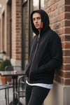 ÖZEL SERİ SİYAH (TURUNCU FERMUARLI) KAPŞONLU SWEATSHIRT