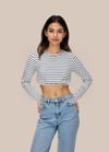 SAÇAKLI UZUN KOLLU ÇİZGİLİ CROP