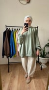 2 İplik İnce Oversize Sweat ADAÇAYI YEŞİL