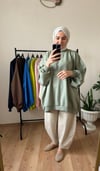2 İplik İnce Oversize Sweat ADAÇAYI YEŞİL